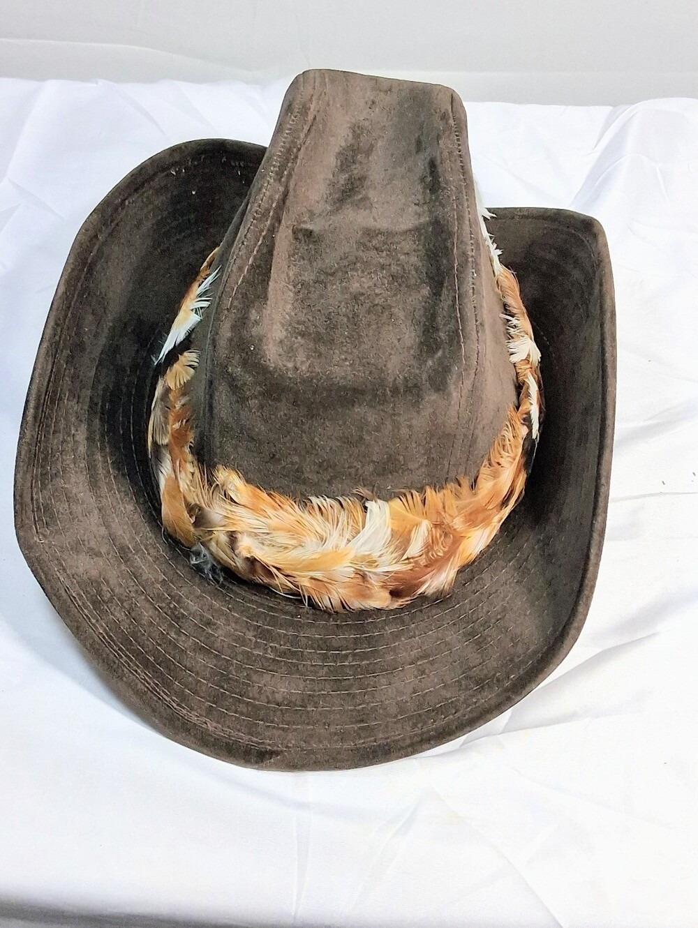 UA Brown Faux-Suede 6 1/2 to 6 5/8 Cotton/Rayon Feathered Western Cowboy Hat
